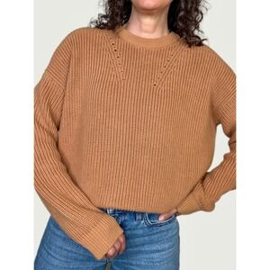 Toad&Co Bianca Shaker Crew Neck Sweater Brown Tan Organic Cotton Knit Ribbed S